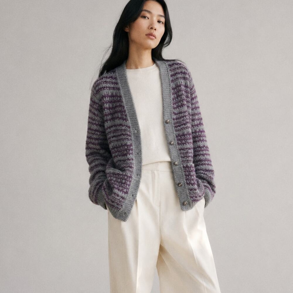 Loro Piana Cashmere Knit Cardigan Womens 40/US4 Gray/Purple Relaxed Button Front